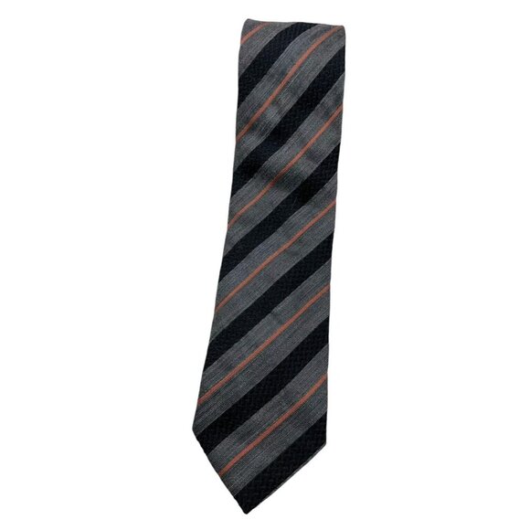 PAL ZILERI Men's Silk Wool Necktie LUXURY Tie Black Gray Striped W:3.7" EUC